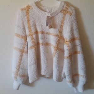 Yellow and White Plaid Oversized Sweater